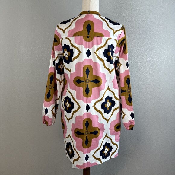 Boden Womens Notch Neck Mini Shift Dress Size 8 Mod Retro Print Cotton Pockets - Picture 5 of 8